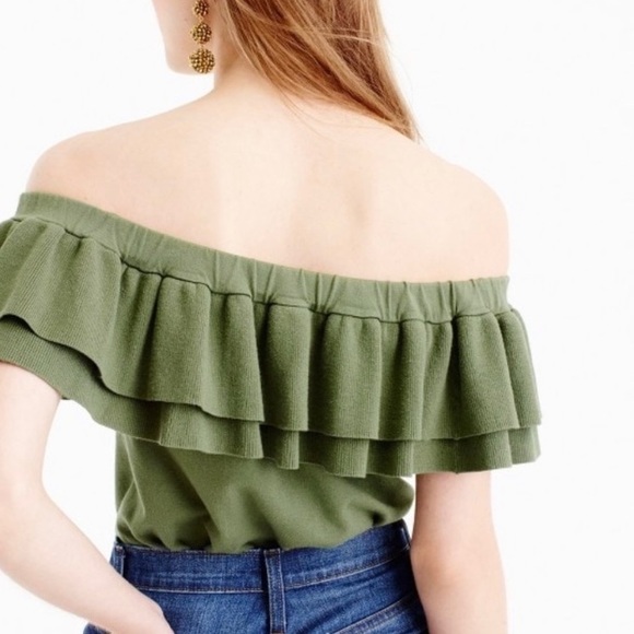 J. crew off shoulder green sweater top - Picture 2 of 5
